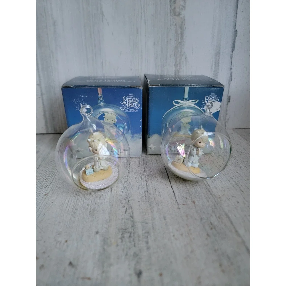 Precious‎ moments vintage glass ball boy girl ornament Xmas set